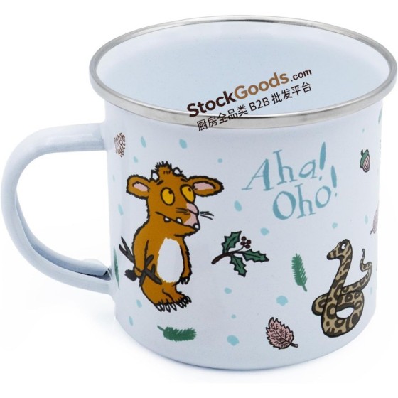 Enamel coffee mug with stainless rim, 4 sizes, various fairy tale patterns available